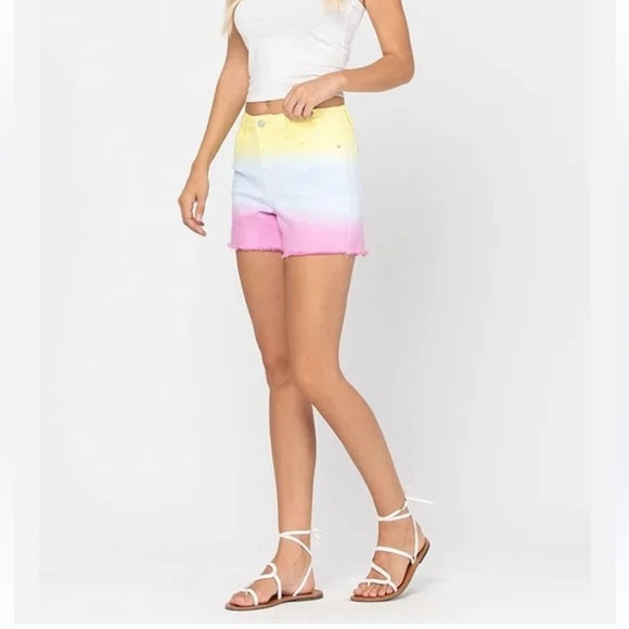 Judy Blue Somewhere Over The Rainbow High Rise Shorts Size L (9 - 11) - Picture 2 of 16